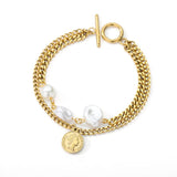 Toggle Clasp Stainless Steel Charm Bracelet Lucky Coin