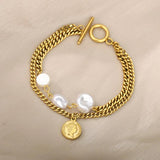 Toggle Clasp Stainless Steel Charm Bracelet Lucky Coin