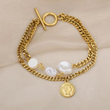 Toggle Clasp Stainless Steel Charm Bracelet Lucky Coin