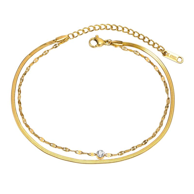 Thin Double Chain Bracelet with CZ, Stainless Steel Gift
