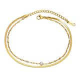 Thin Double Chain Bracelet with CZ, Stainless Steel Gift