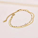 Thin Double Chain Bracelet with CZ, Stainless Steel Gift