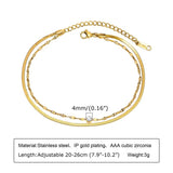 Thin Double Chain Bracelet with CZ, Stainless Steel Gift