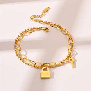 Titanium Steel Couple Heart Lock Bracelet Double Layer Bangels