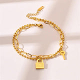 Titanium Steel Couple Heart Lock Bracelet Double Layer Bangels