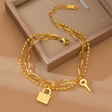 Titanium Steel Couple Heart Lock Bracelet Double Layer Bangels