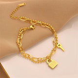 Titanium Steel Couple Heart Lock Bracelet Double Layer Bangels