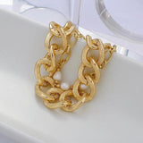 Chunky Thick Alloy Chain Pearl Bracelet Statement Jewelry Gift