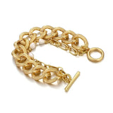 Chunky Thick Alloy Chain Pearl Bracelet Statement Jewelry Gift