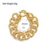 Chunky Thick Alloy Chain Pearl Bracelet Statement Jewelry Gift