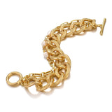 Chunky Thick Alloy Chain Pearl Bracelet Statement Jewelry Gift