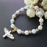 Angel Wing Cross Bracelet Acrylic Beads Christian Wedding Charms Dangle Jewelry