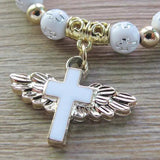 Angel Wing Cross Bracelet Acrylic Beads Christian Wedding Charms Dangle Jewelry