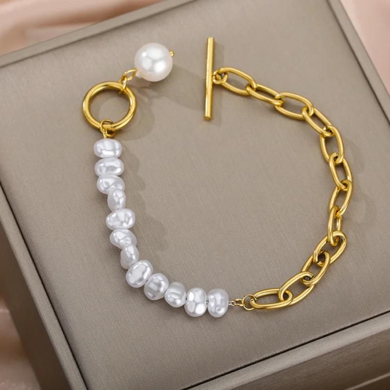 Vintage Geometric Chain Pearl Bracelet for Women