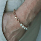 Vintage Geometric Chain Pearl Bracelet for Women