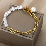 Vintage Geometric Chain Pearl Bracelet for Women