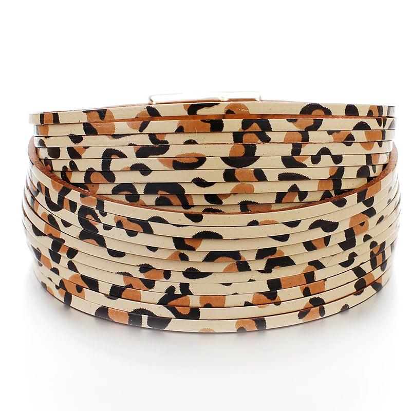 Multilayer Leather Bracelet Women Mix Ladies Wide Wrap Bracelets Bangles