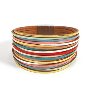 Multilayer Leather Bracelet Women Mix Ladies Wide Wrap Bracelets Bangles
