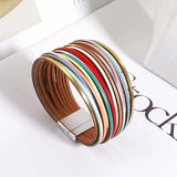 Multilayer Leather Bracelet Women Mix Ladies Wide Wrap Bracelets Bangles