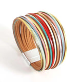 Multilayer Leather Bracelet Women Mix Ladies Wide Wrap Bracelets Bangles