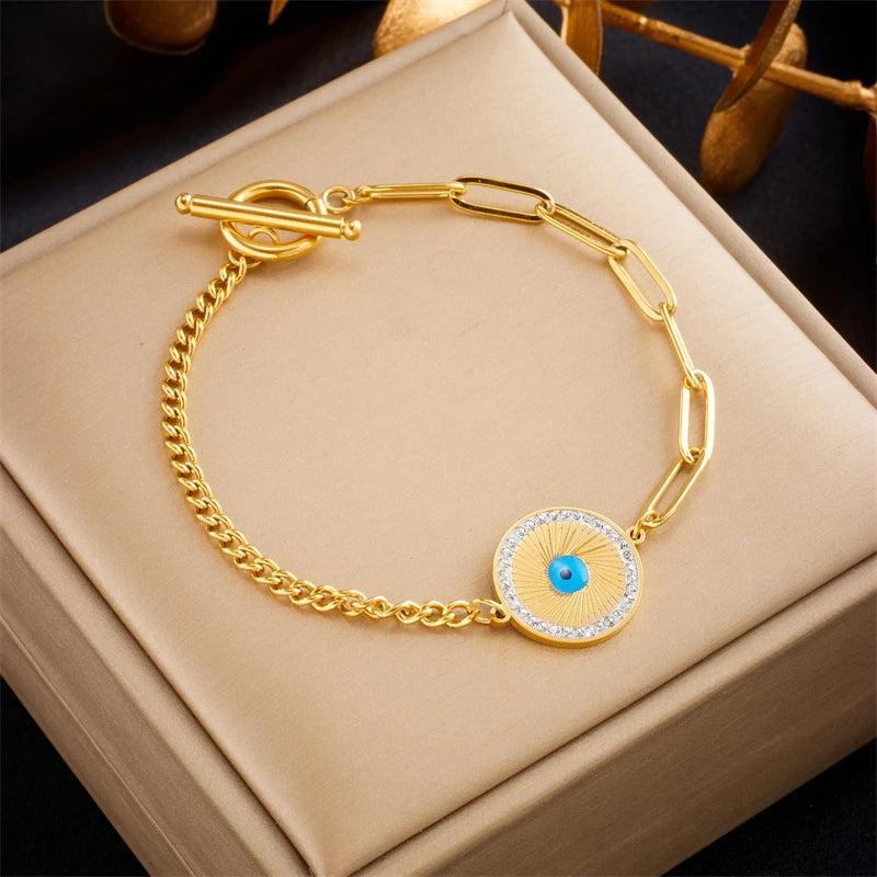316L Stainless Steel Eye Charm Bracelet For Women - Chain Bangles Jewelry