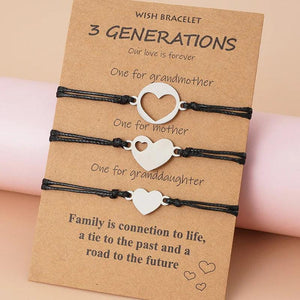 3pcs Heart Generation Bracelet Set Stainless Steel Adjustable Braided Rope