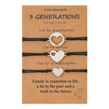 3pcs Heart Generation Bracelet Set Stainless Steel Adjustable Braided Rope