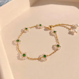 Emerald Flower Pearl Bracelet for Women Girls Birthday Gift