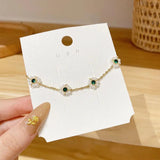 Emerald Flower Pearl Bracelet for Women Girls Birthday Gift