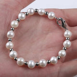 7-8mm Freshwater Pearl Bracelet with Stainless Steel Balls