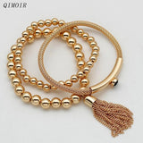 Metal Bracelets Set Women Beads Tassel Chain Jewelry C1317