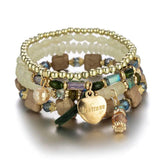 Bohemia Multi-layer Heart Crystal Beads Bracelet Women Elastic Bangle