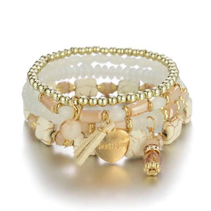Bohemia Multi-layer Heart Crystal Beads Bracelet Women Elastic Bangle