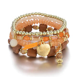 Bohemia Multi-layer Heart Crystal Beads Bracelet Women Elastic Bangle