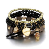 Bohemia Multi-layer Heart Crystal Beads Bracelet Women Elastic Bangle