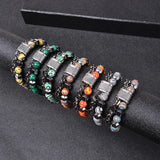 Malachite Stone Beaded Bracelet with Stainless Steel Chain Double Layer