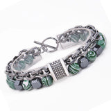 Malachite Stone Beaded Bracelet with Stainless Steel Chain Double Layer