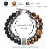 Malachite Stone Beaded Bracelet with Stainless Steel Chain Double Layer
