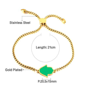 Adjustable Hamsa Hands Charm Bracelet Stainless Steel Box Chain
