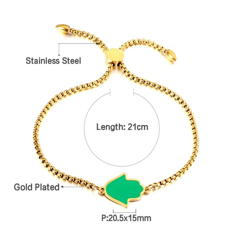 Adjustable Hamsa Hands Charm Bracelet Stainless Steel Box Chain