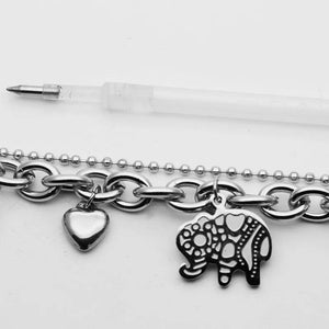 Elephant Charm Heart Bracelet Stainless Steel Double Chain Beads