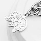 Elephant Charm Heart Bracelet Stainless Steel Double Chain Beads