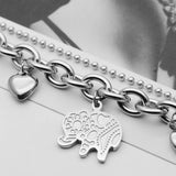 Elephant Charm Heart Bracelet Stainless Steel Double Chain Beads