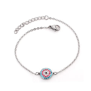 Stainless Steel Colorful Cubic Zirconia Eye Round Pendant Chain Bracelet