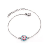 Stainless Steel Colorful Cubic Zirconia Eye Round Pendant Chain Bracelet