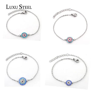 Stainless Steel Colorful Cubic Zirconia Eye Round Pendant Chain Bracelet