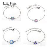 Stainless Steel Colorful Cubic Zirconia Eye Round Pendant Chain Bracelet