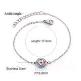Stainless Steel Colorful Cubic Zirconia Eye Round Pendant Chain Bracelet