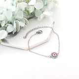Stainless Steel Colorful Cubic Zirconia Eye Round Pendant Chain Bracelet
