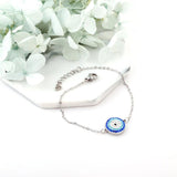 Stainless Steel Colorful Cubic Zirconia Eye Round Pendant Chain Bracelet